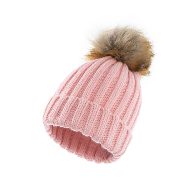 Pink Vinter Beanie Hat Varm Strikket Hat Sæt Hoved Enkelt Bold