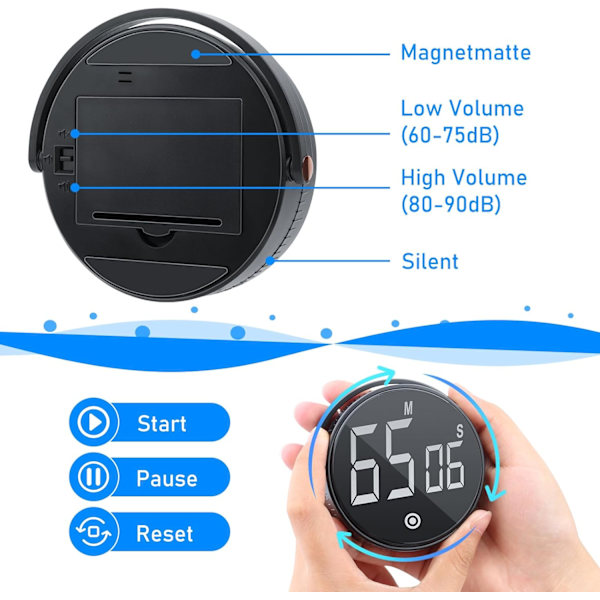Magnetisk kökstimer med LED-display, högt alarm för matlagning,