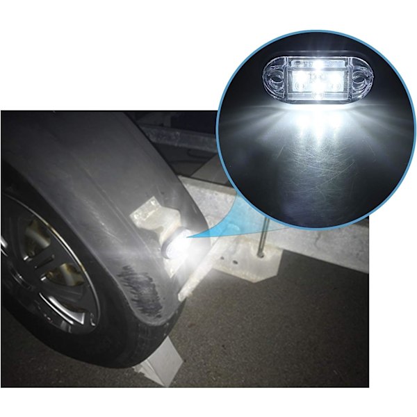 4x4LEDs sidoljus fram och bak, vattentäta LED-positionsljus, 12V 24V, universal för släpvagn, husbil, husvagn, båt, lastbil, buss - vit
