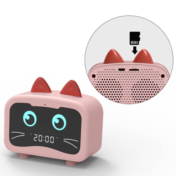 Barn tecknad kattform väckarklocka Bluetooth -högtalare LED Tab