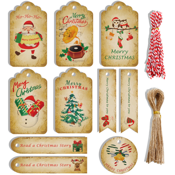 100 stj. Jul Kraftpapper Present Taggar Häng Etiketter Jul
