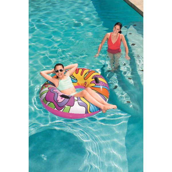 Oppblåsbar gummiring, svømmeflåte med pop-art design, Mult