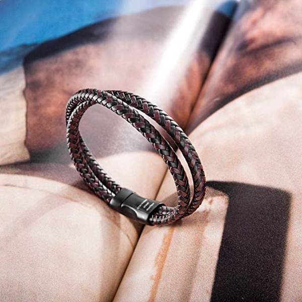 Herrarmband i läder flätat, brunt och svart läderarmband