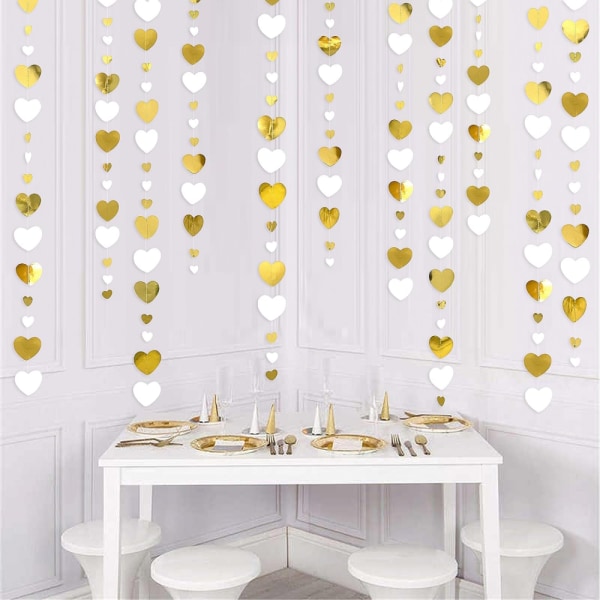 4 delar vit och guld hängande hjärtbanner Love Heart Banner för