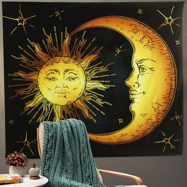 Palava aurinko ja kuu psykedeelinen seinävaate