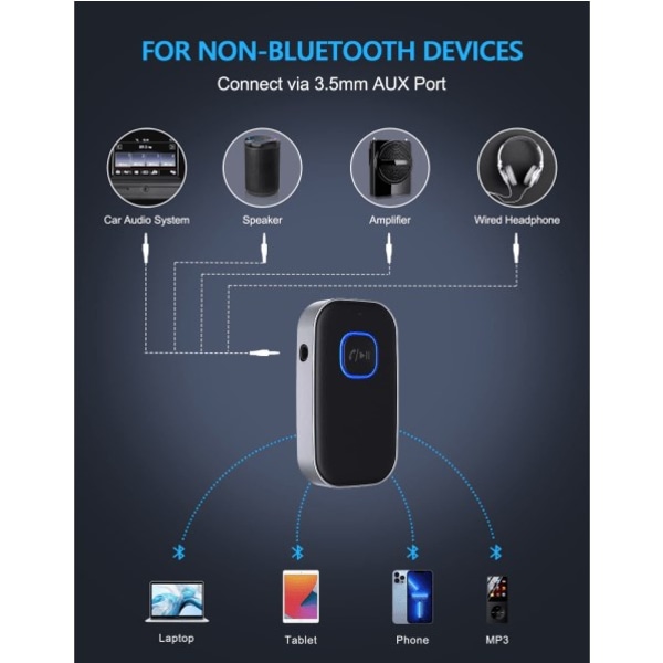 1 STK Sort, Bluetooth 5.0-modtager til bilstøjreduktion AUX Ada