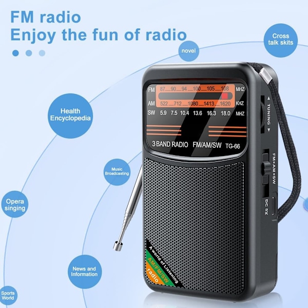 FM/AM/SW - Bærbar Mini Radio - Katastroferadio - Sort