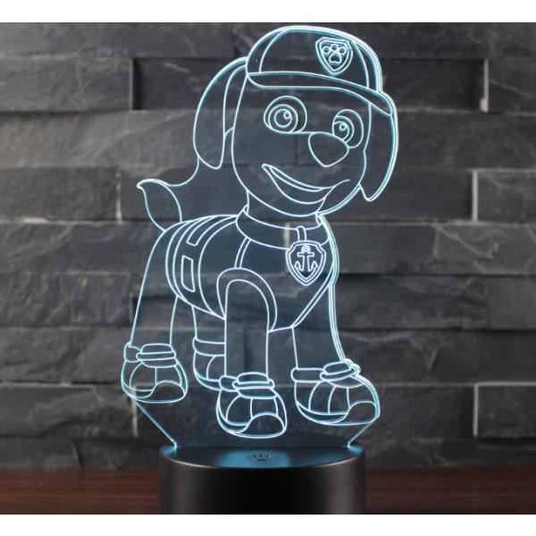 Paw Patrol 3D Illusion Lamp LED-yövalo, 16 väriä vilkkuva,
