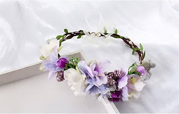 Bohemian stil krans hodeplagg lilla blomsterkrans for bryllup