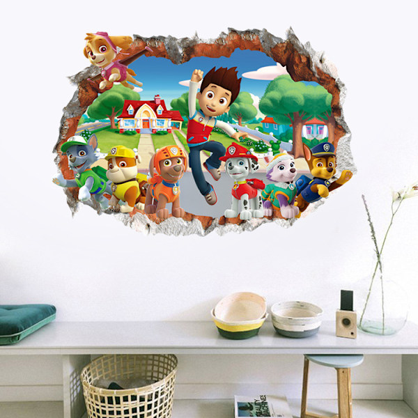 Patrull 3D väggdekal pojke flicka rum Paw Patrol trasig väggdekal