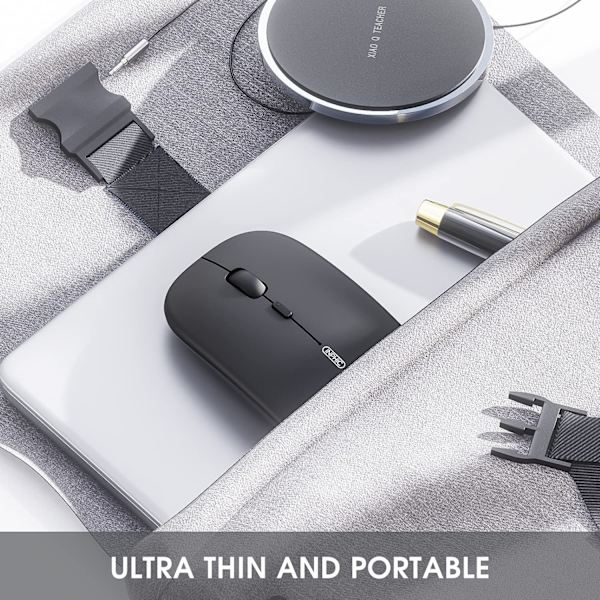 Svart Bluetooth-mus, trippelmodus gjenladbar stille Bluetooth