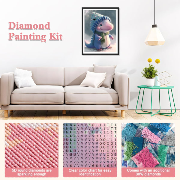 (30X40cm) Diamantmaleri Kunst, Dinosaur Diamantmaleri Kit til