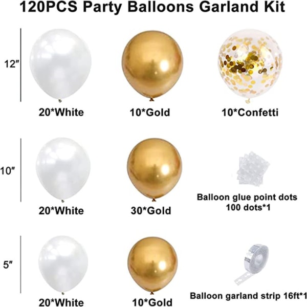 White Gold Balloon Arch Kit, 120 kpl White Gold Balloon Garland K