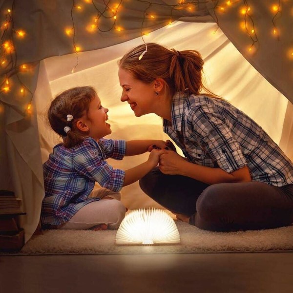 Træboglampe, LED foldebar boglampe, USB genopladelig stemningsbelysning - Praktisk og smuk kreativ natlampe, dekorative lamper, magnetisk skrivebords-/væglampe