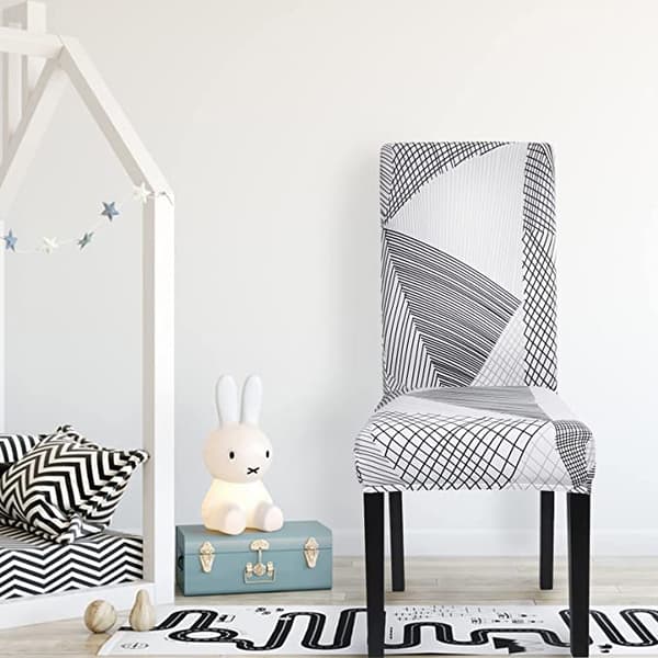 Set med 6 infällbara matstolsöverdrag (geometrisk vit, set o