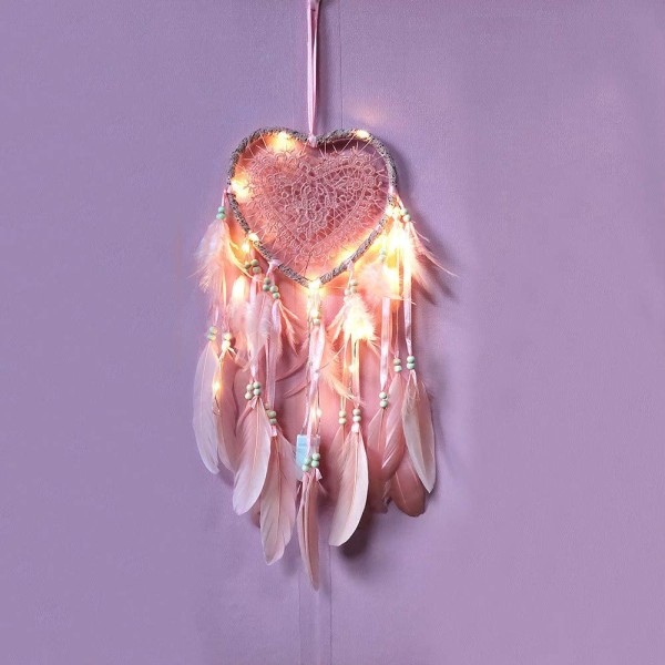 Drømmefanger (20*45 cm, lys rosa, lys), boho stil LED-lys Ha