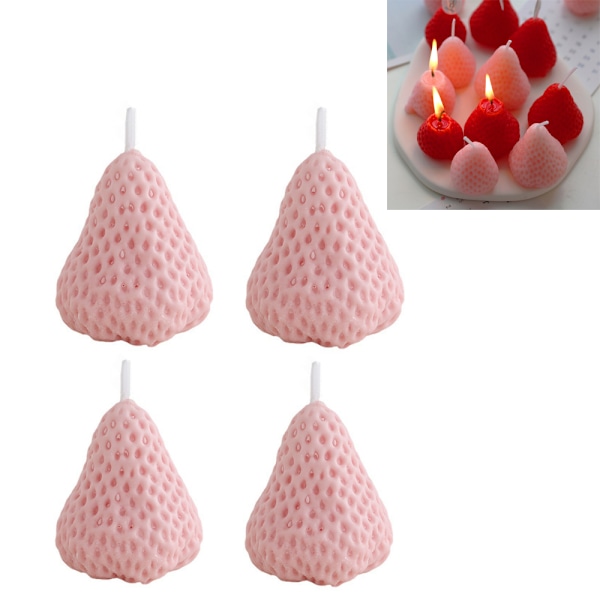 Jordgubbsformade Mini Doftljus - Rosa - 4 Stycken