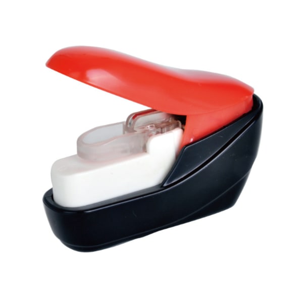 Svart Röd Mini Safe Häftlös Handhållen Häftapparat Kapacitet för 4 ark
