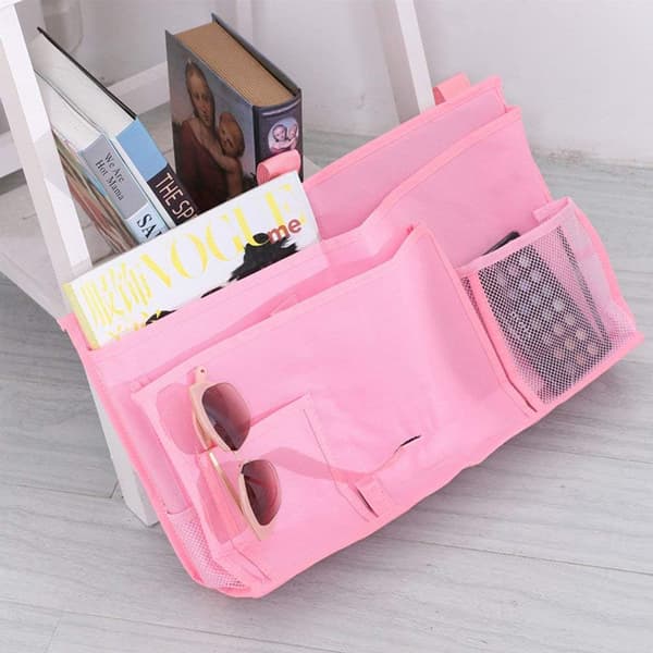 Opbevaringspose til sengen, sofa med flere lommer, 50*30 cm (Pink)