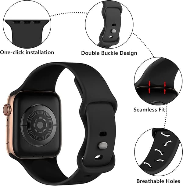 Silikone rem (sort, stor) kompatibel med Apple Watch rem