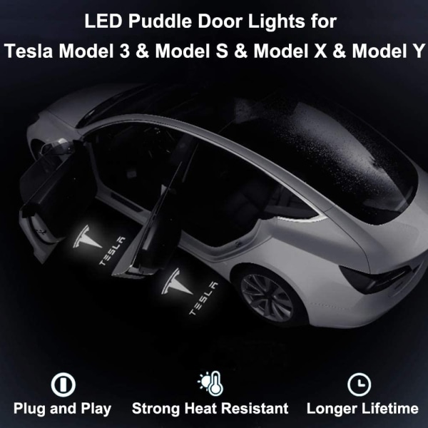 4 st Tesla Bildörrslampa, Led Bildörrslogolampor, Bildörr Pr