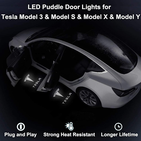 4 stk Tesla Bildeørslys, LED Bildeørslogo Lys, Bildeørs Projektor