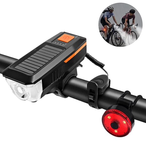 Cykellampset och tuta solcellsdriven USB-laddningsbar cykel H