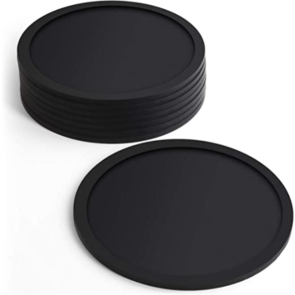 Set 8 mustaa silikonista lasinalustaa 10cm - pyöreä oluelle gl