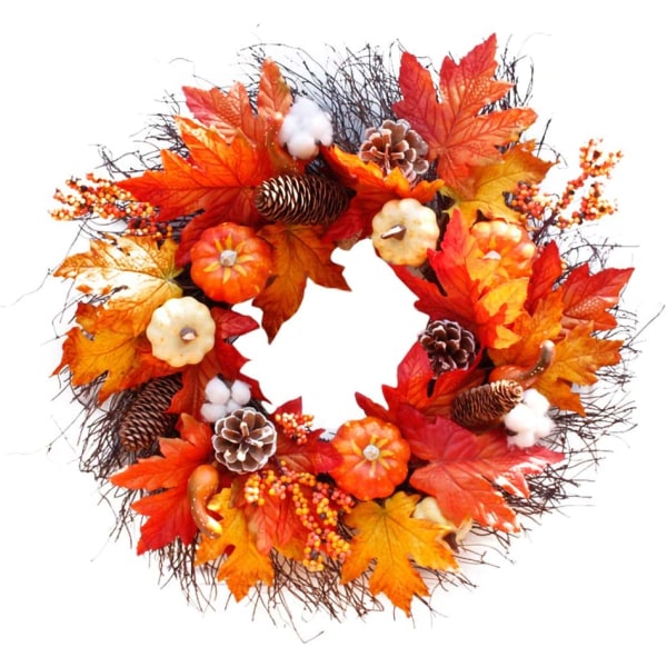 Fall Wreath, 22 inch Front Door Wreath, Artificial Wreath with P