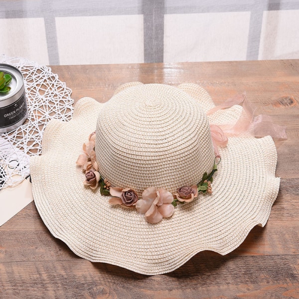 Khaki-Straw Hat Dame Bred Brem Sol Cap UV Beskyttelse Sommer Fol