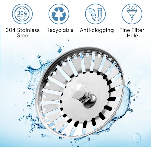 (M)2 Pack Rostfritt Stål Kök Diskho Stopper, Badrum Diskho Stopper, Diskho Sil, Diskho Filter, Avlopp Filter, Diskho Pl 80mm