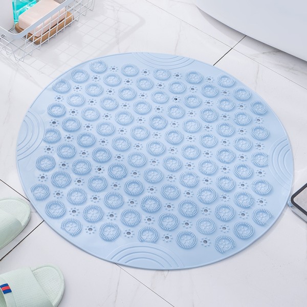 (Blå, 55 x 55 cm) PVC Rund Massage Badmatta Halkskyddad Duschmatta B