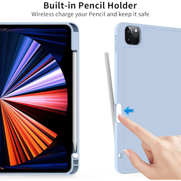 Taivaansininen, Suojakotelo iPad Pro 11-tuumaiselle (18/20/21/22), kynäpaikalla, erittäin ohut kolmiosainen Smart Cover, tukee P
