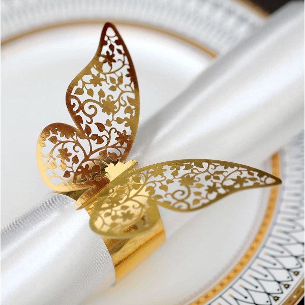 50 st pappersservettringar 3D fjäril, servettring, tupplur för bröllop