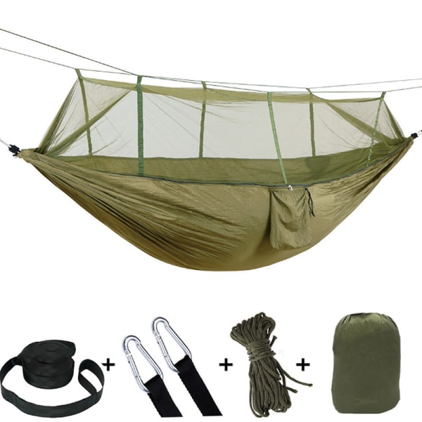 Campinghängmatta dubbel bärbar resehängmatta hängande säng (mörk