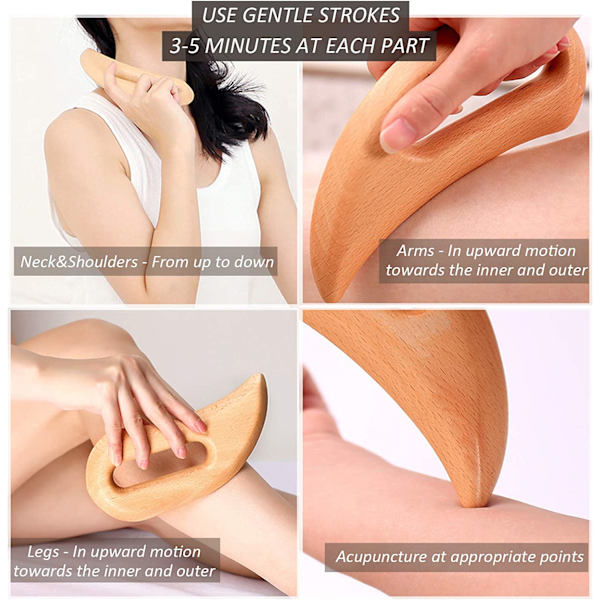 Træ lymfedrænage massageværktøj, håndholdt Gua Sha skrabning