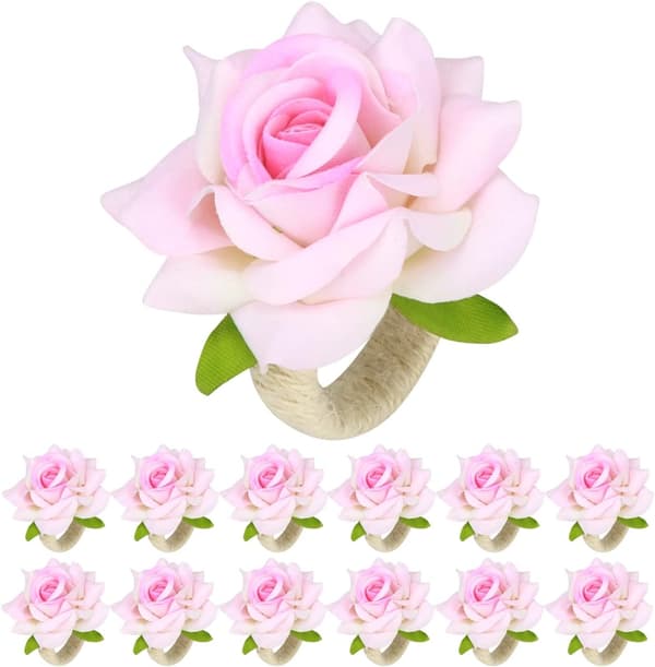 12 st konstgjorda blomservett-ringar (rosa) bröllopsfest jul