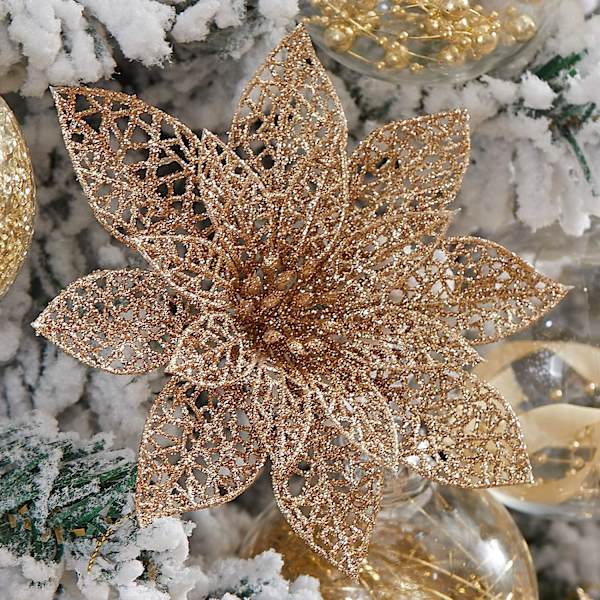 10 stk. 15 cm kunstige julestjerner i champagnefarve