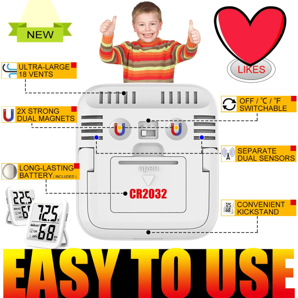 2-pakks Max Innendørs Termometer Hygrometer Fuktighetsmåler Temperat