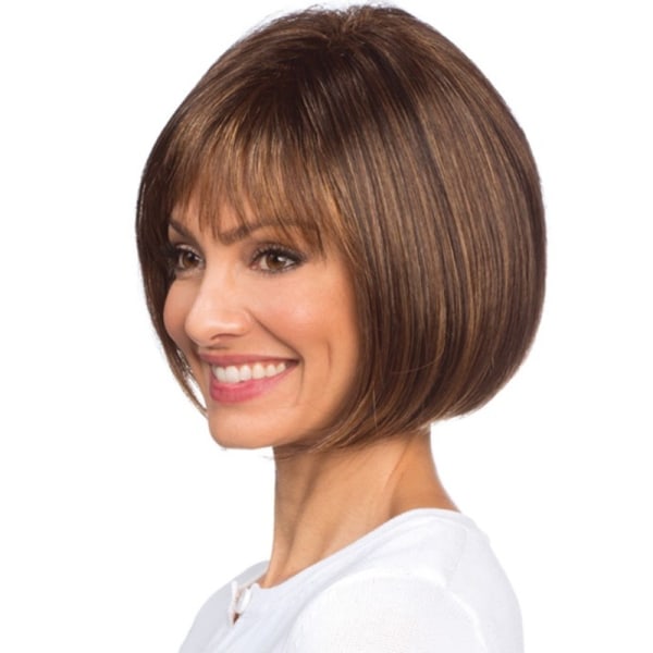 Brown short hair set air bangs temperament pop wig, brown se