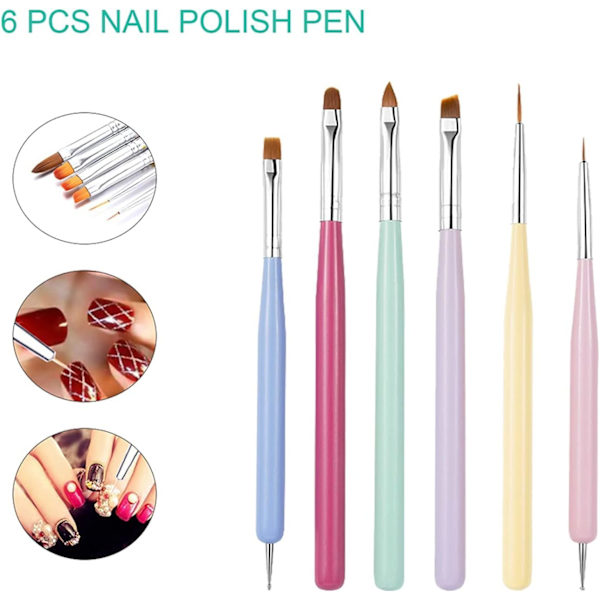 1 set, 6 nagelborste set, akryl nagelborste, dubbelsidig nagelpenna