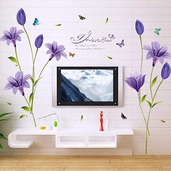Lilla veggklistremerke (160 x 85 cm) I Liljeblomstplante Sommerfugl T