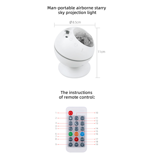LED sfärisk stjärnprojektionsljus bil romantisk atmosfärljus