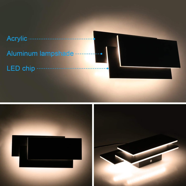 LED indendørs væglamper 12W Moderne LED væglampe Sort 3000K
