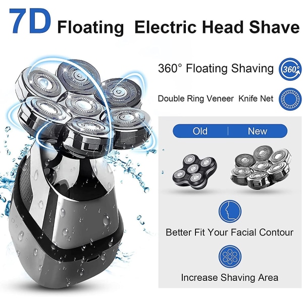 7d Head Shaver til skaldede mænd, opgrader 5-i-1 Head Electric Barbermaskine F