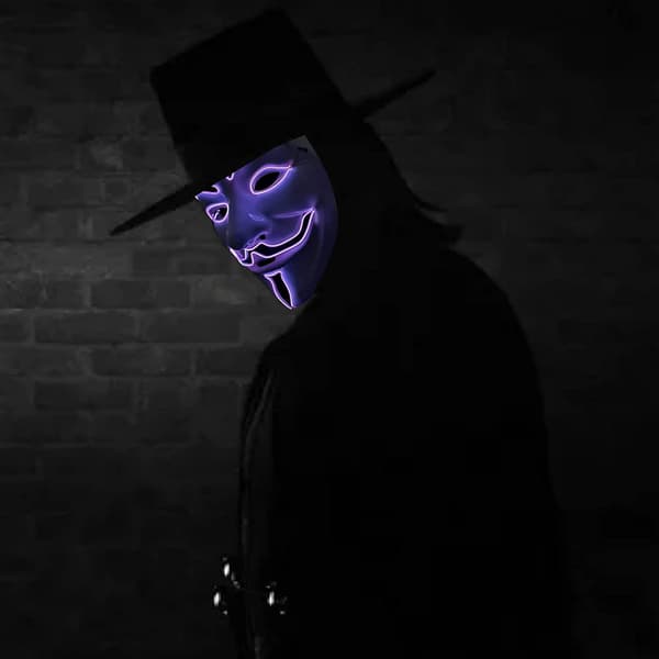 Blå LED-maske, lysende maske, hvit V for vendetta Halloween