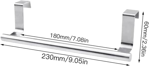 2 stk. (23 cm, sølv) Dørhåndklædeholder, Håndklædeholder til badeværelse