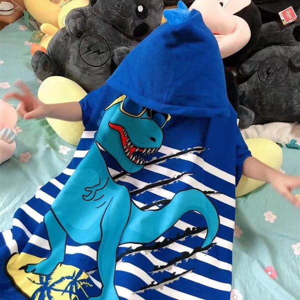 Børne badehåndklæde (blå dinosaur 150x75cm), børne strand