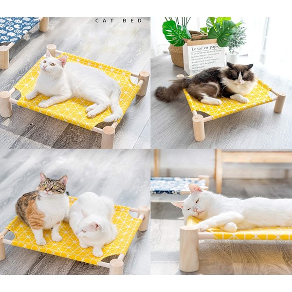 1 set (färg) Massivt trä Canvas Husdjurssäng Hund Säng Katt Säng Quadrang