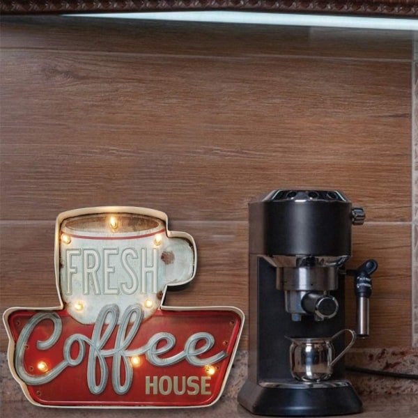 1-osainen kahviseinäkoristelu, valaistu kyltti, vintage käsintehty kohokuviointi